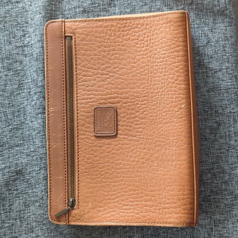 Burberry Vintage Clutch Organizer Leather Bag Tan Oversized Wallet Large Pebbled